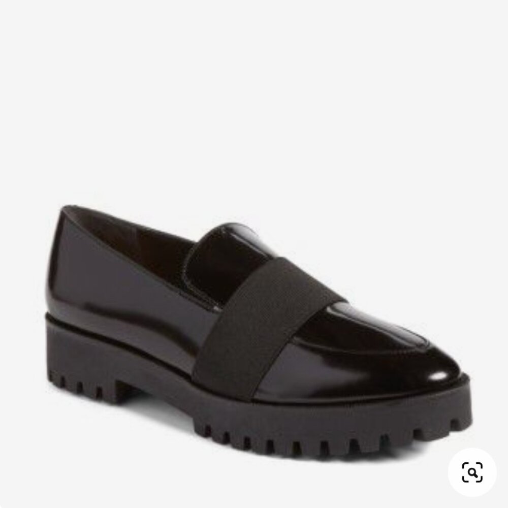 Via Spiga Chunky Black Penny Loafer | Patent Leather | 3/4" platform | Size 7